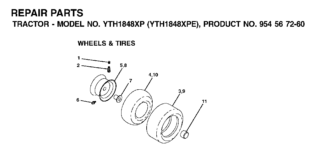 Wheels And Tires Diagram and Parts List for YTH1848XPE (954567260)(2002-02) Husqvarna Lawn Tractor