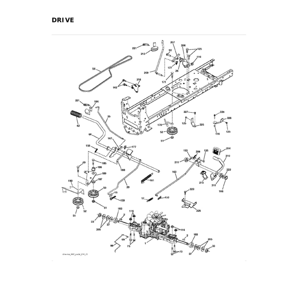 Drive Diagram and Parts List for 96043032900  Husqvarna Lawn Tractor
