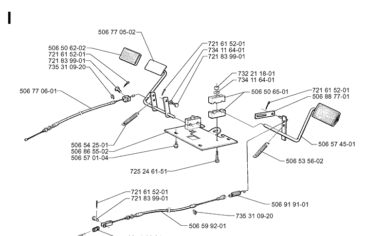 Pedals Diagram and Parts List for RIDER970 1997-03 Husqvarna Lawn Mower
