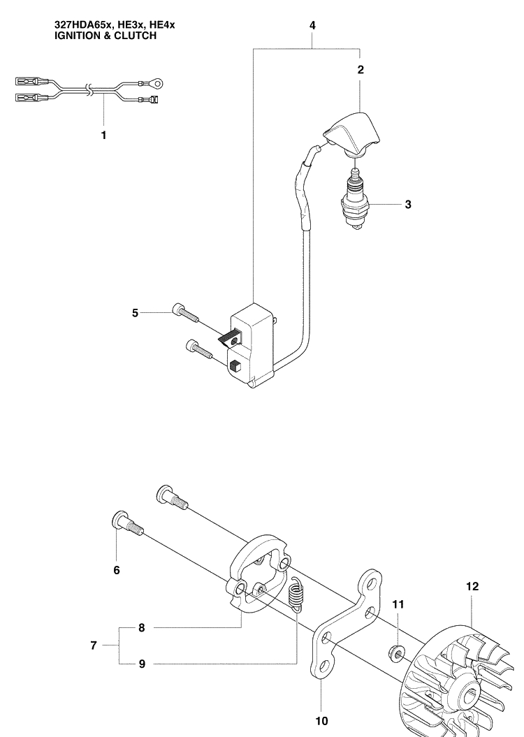 Ignition And Clutch Diagram and Parts List for 327HE4X-SERIES (966976501)(2009-04) Husqvarna Hedge Trimmer