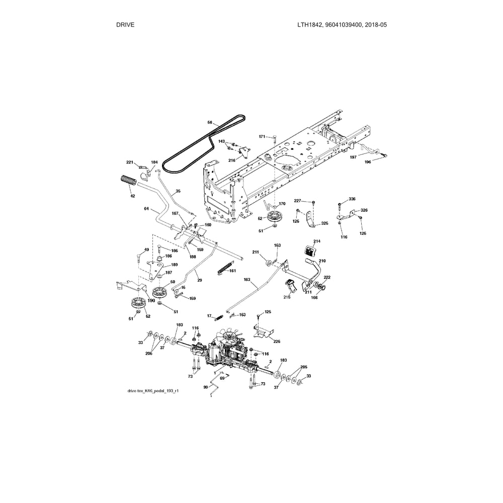 Drive Diagram and Parts List for 96041039400  Husqvarna Lawn Tractor