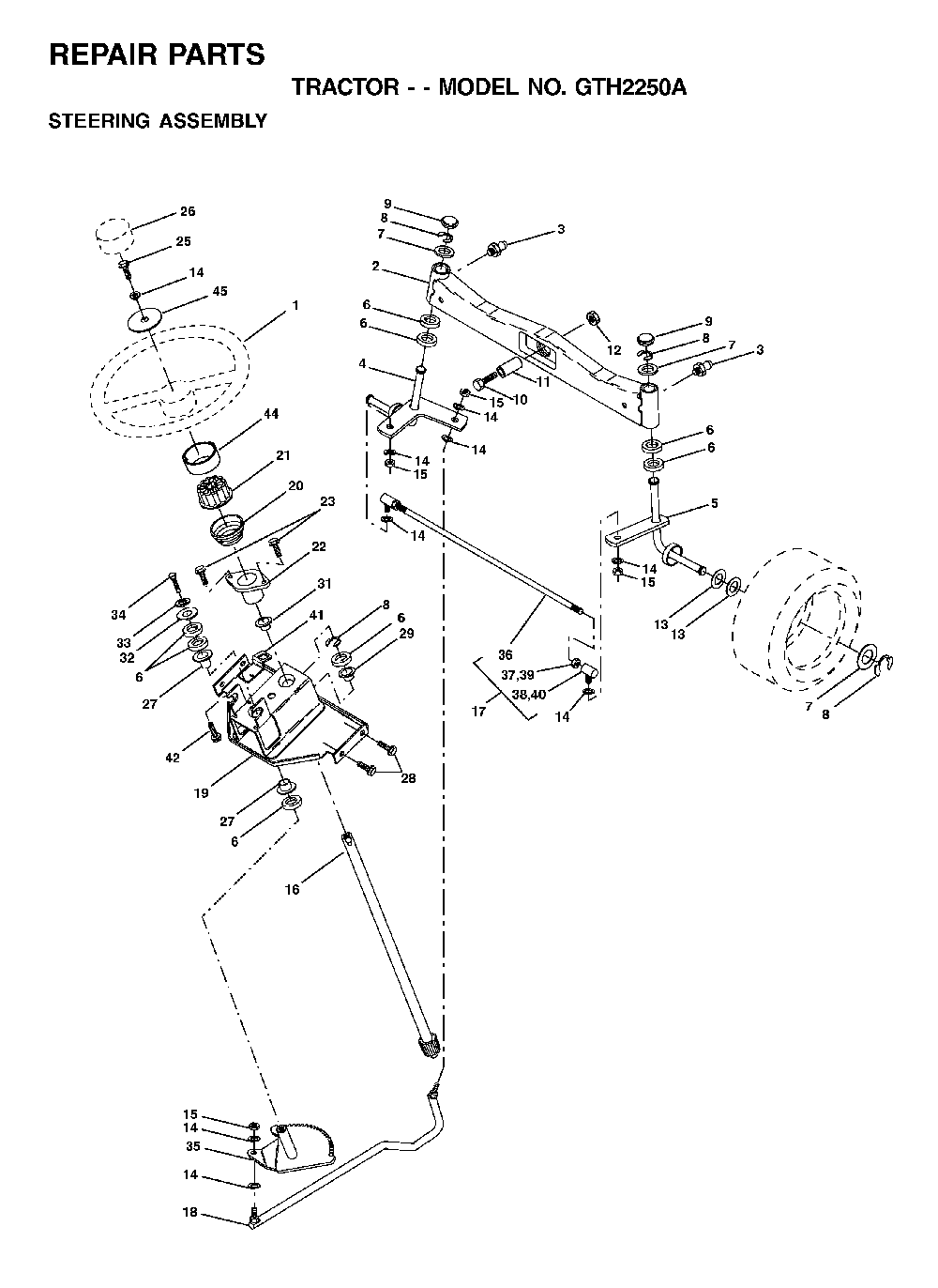 Steering Diagram and Parts List for GTH2250A (954567093)(2001-04) Husqvarna Lawn Tractor