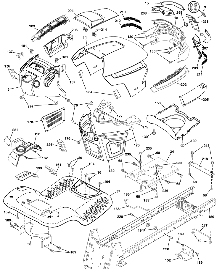 Chassis Diagram and Parts List for LGT2554 (96045001501)(2009-05) Husqvarna Lawn Mower