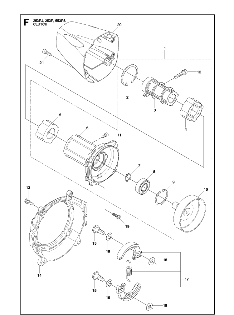 Clutch Diagram and Parts List for 553RS  Husqvarna Brush Cutter