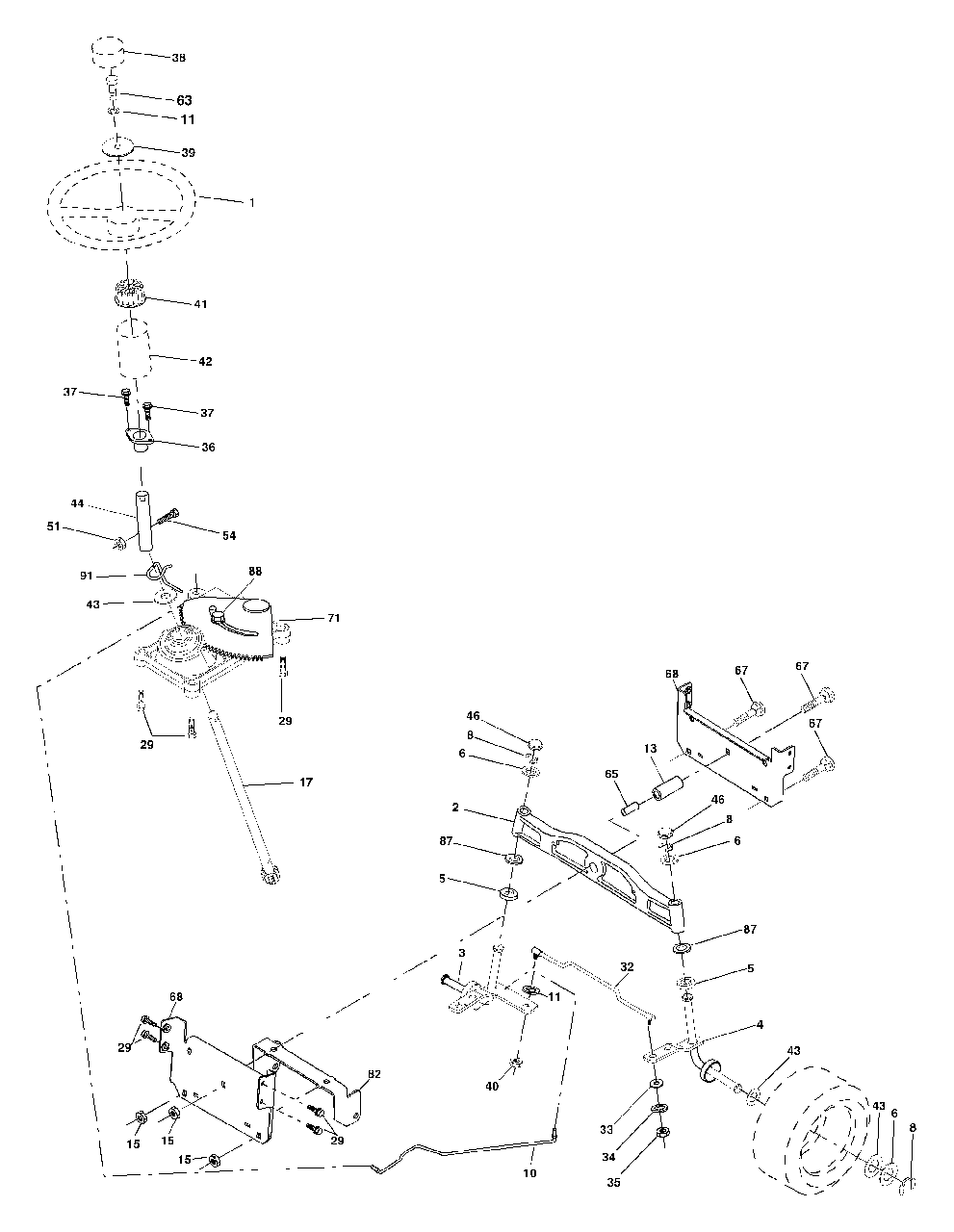 Steering Assembly Diagram and Parts List for YTH1542XP (954567253-C)(2001-12) Husqvarna Lawn Tractor