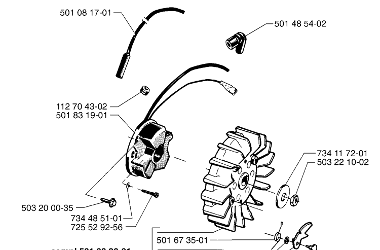 Ignition/Flywheel Diagram and Parts List for 265RX 1999-03 Husqvarna Brush Cutter