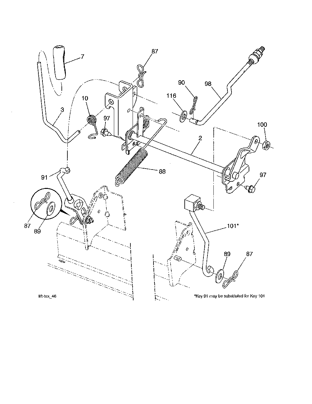 Mower lift Diagram and Parts List for YT42CS-502120  Husqvarna Lawn Tractor