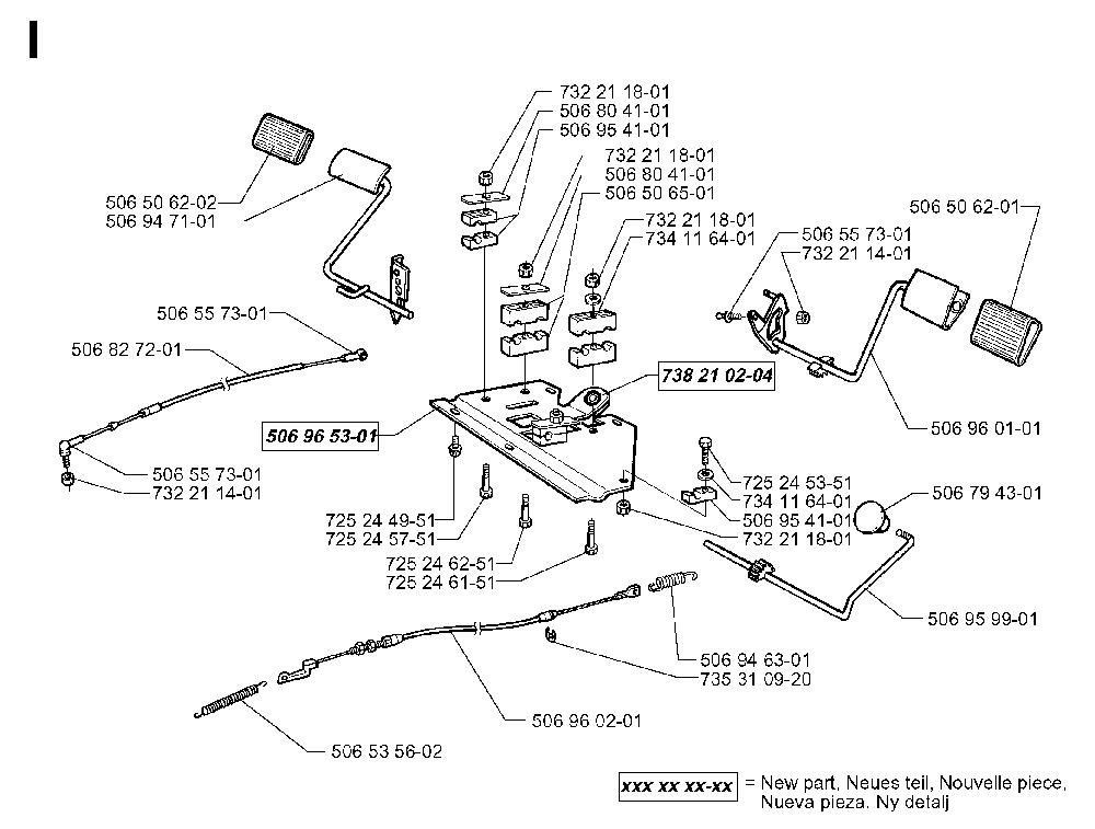 Pedals Diagram and Parts List for RIDER970HSTBIOCLIP 1997-02 Husqvarna Lawn Tractor