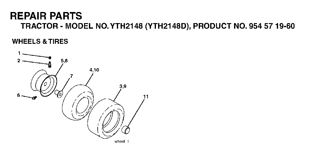 Wheels And Tires Diagram and Parts List for YTH2148D (954571960)(2004-04) Husqvarna Lawn Tractor