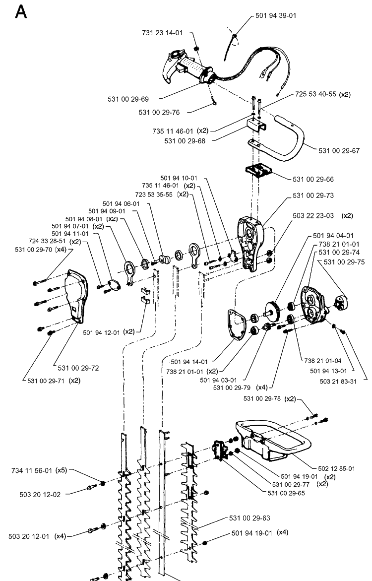 Clutch And Oil Pump Diagram and Parts List for 26H 19930600001-19941000000 Husqvarna Hedge Trimmer