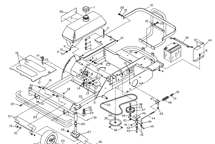 Frame Assembly Diagram and Parts List for ZTH4817A (539104701-01)(2000-03) Husqvarna Lawn Mower