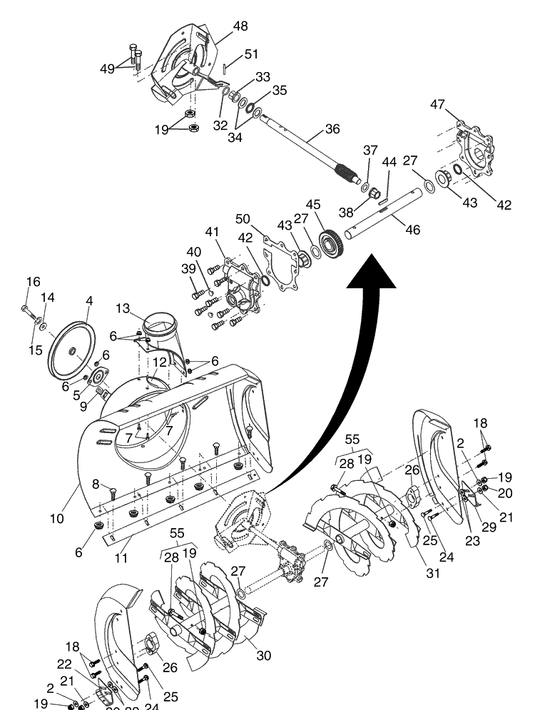 Auger Housing/Impeller Assembly Diagram and Parts List for ST524 (HL524STA)(954633552)(2003-08) Husqvarna Snow Blower