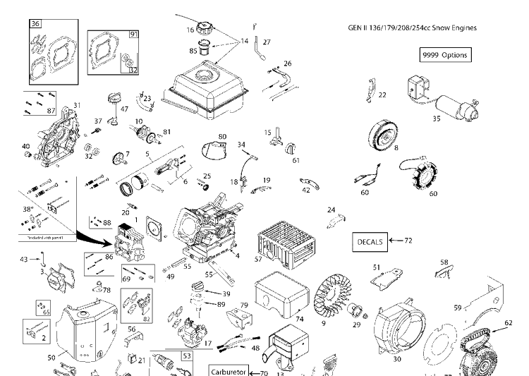 Engine Diagram and Parts List for ST224P (96193012201)(2016-04) Husqvarna Snow Blower