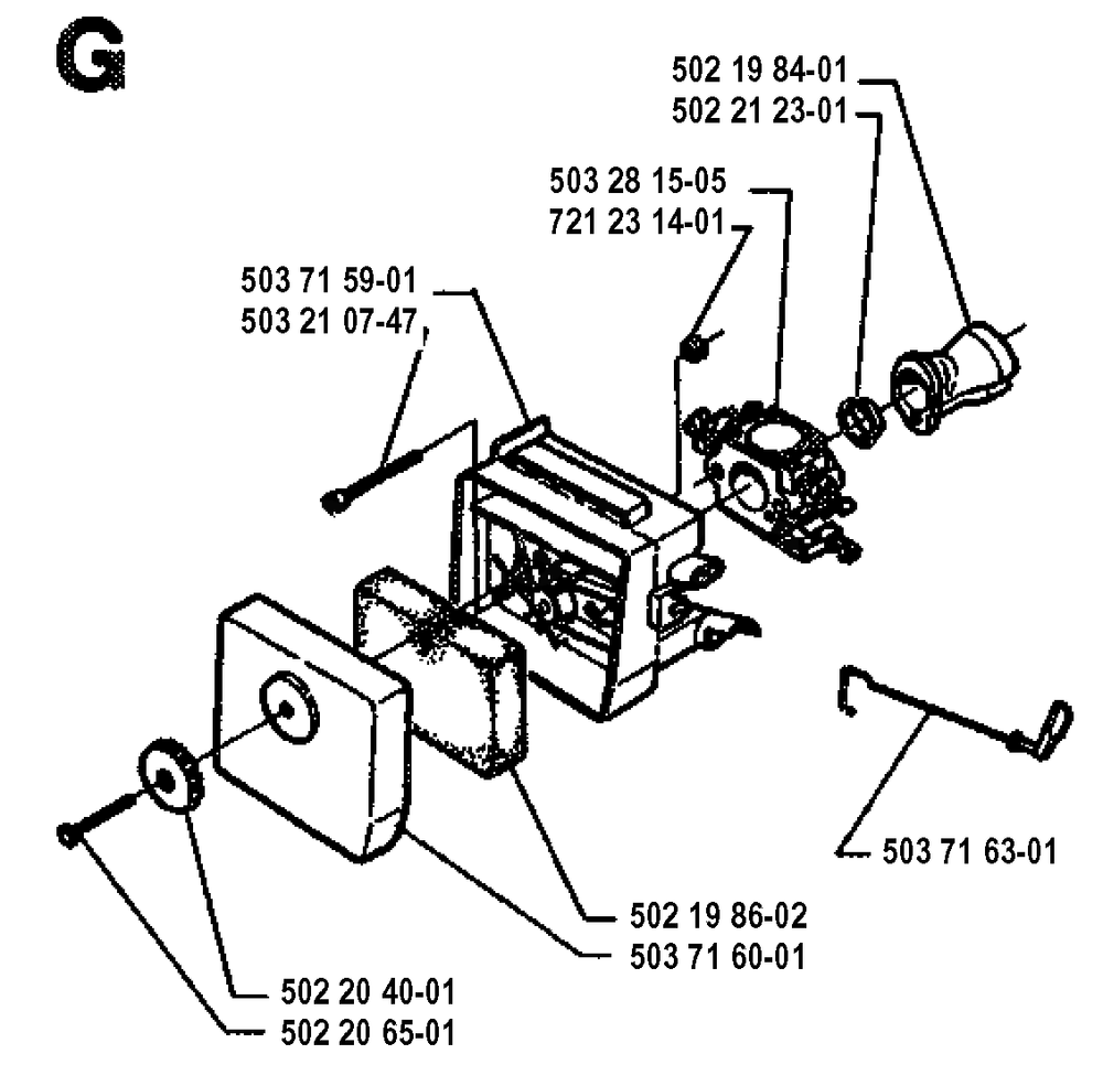 Carburetor And Air Filter Diagram and Parts List for 225RD 19942300001 - 19951000000 Husqvarna Trimmer