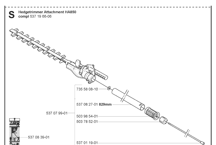 Attachments Diagram and Parts List for HA850 20090900001-Current Husqvarna Hedge Trimmer