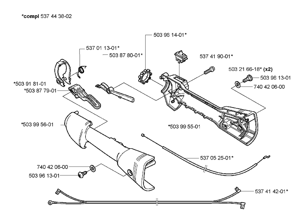 Throttle Handle Diagram and Parts List for 323L 2005-03 Husqvarna Trimmer