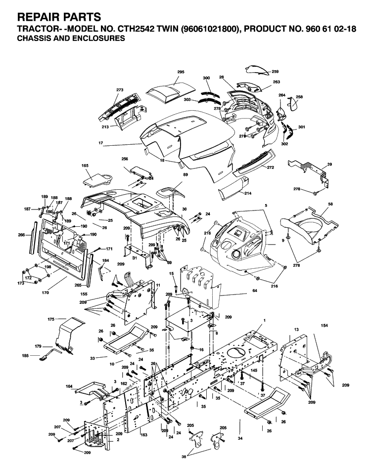 Chassis And Enclosures Diagram and Parts List for CTH2542T (96061021800)(2007-04) Husqvarna Lawn Tractor