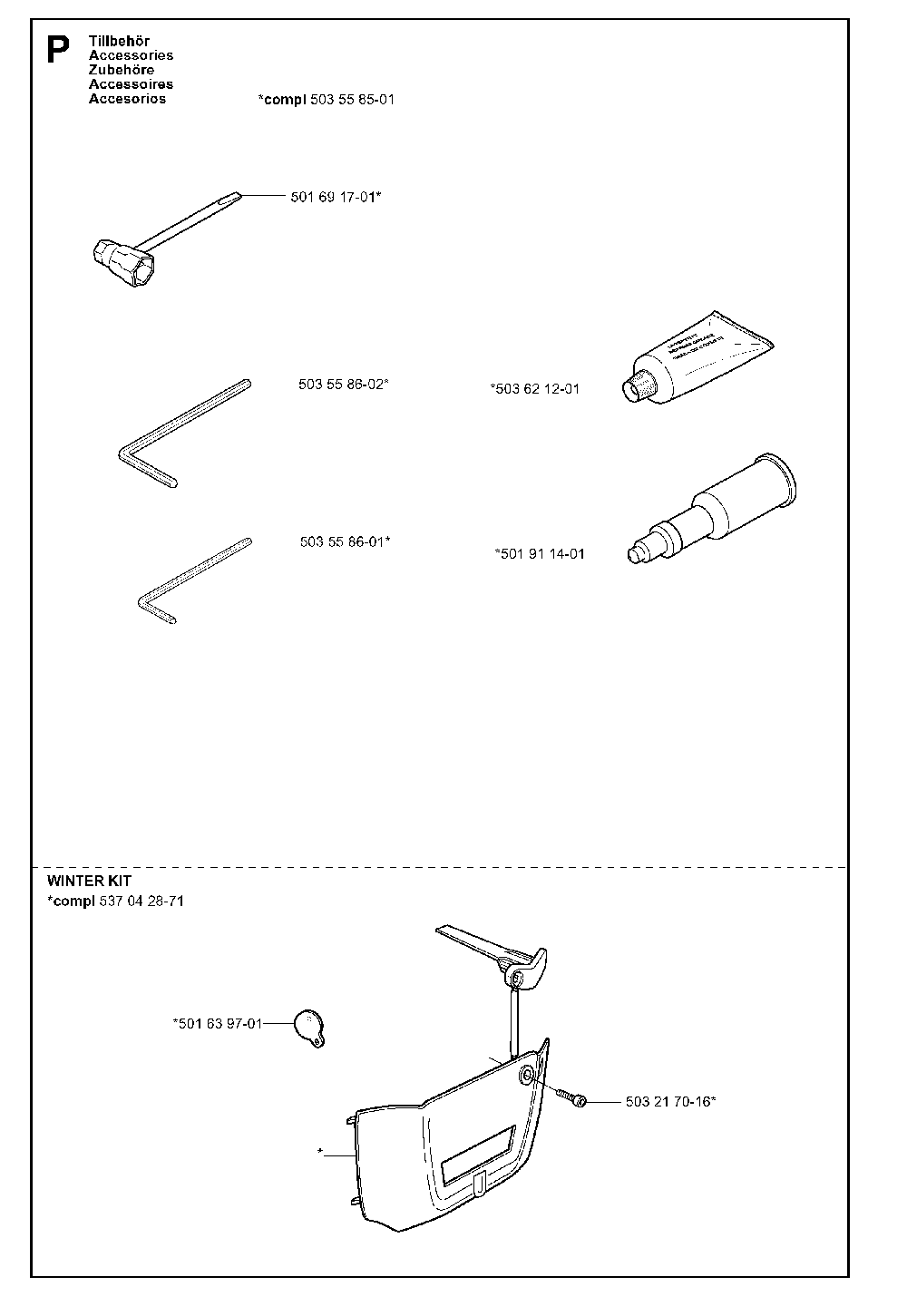 Accessories Diagram and Parts List for 351EPA 20012200001 Husqvarna Chainsaw