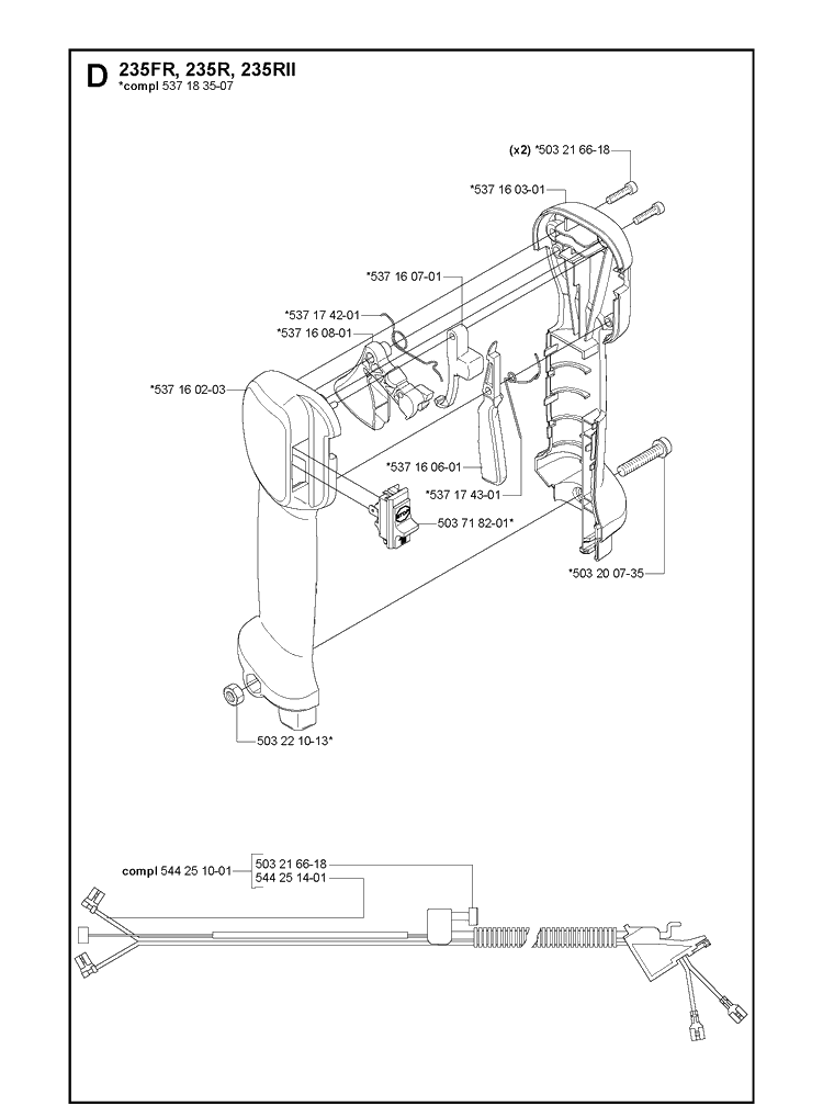 Handle And Controls Diagram and Parts List for 235RII  Husqvarna Brush Cutter