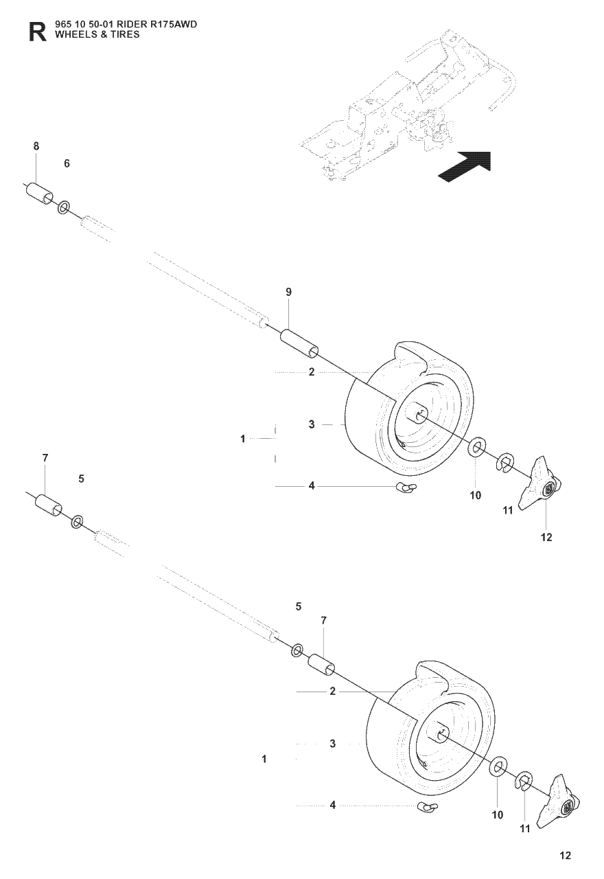 Wheels And Tires Diagram and Parts List for R175AWD (965105001)(2008-06) Husqvarna Lawn Tractor
