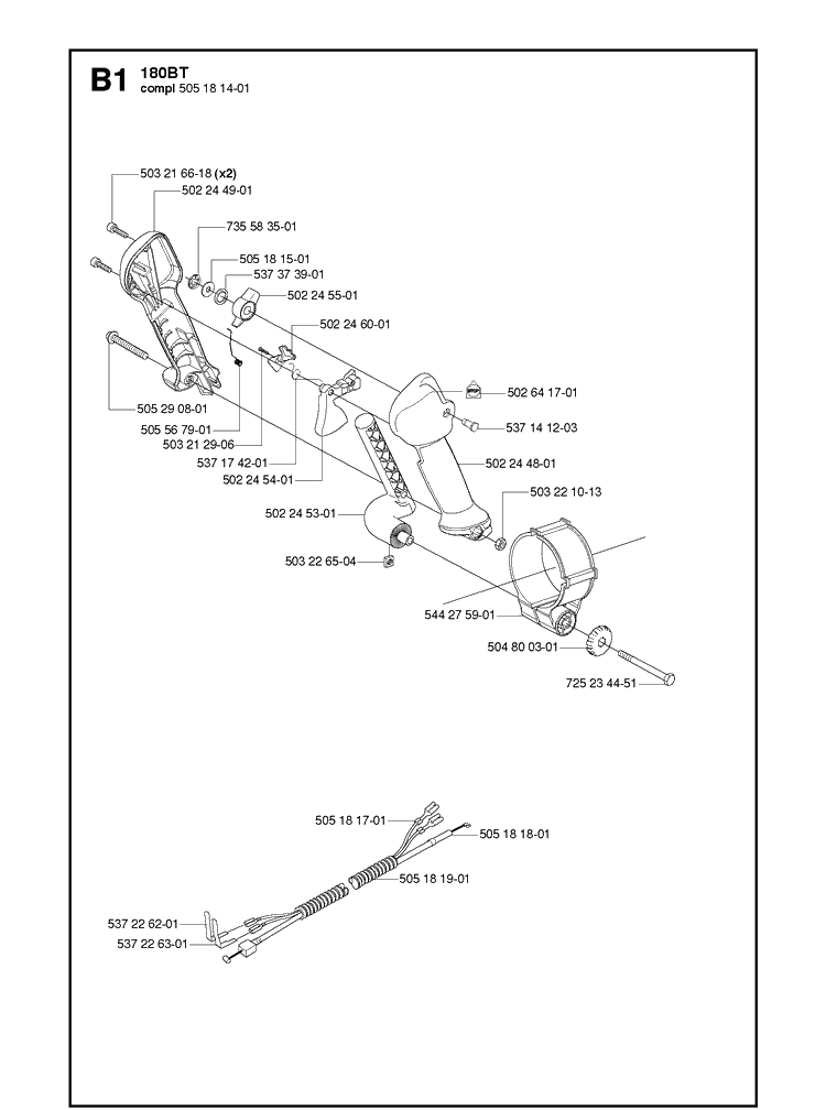 Handle And Controls 2 Diagram and Parts List for 180BT 20080500001-20084000000 Husqvarna Leaf Blower / Vacuum