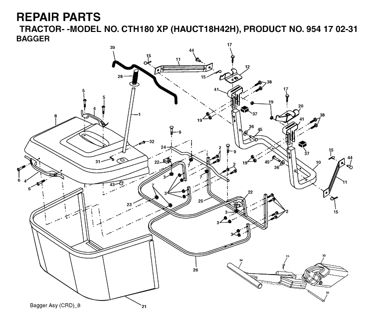 Bagger Diagram and Parts List for CTH180XP (HAUCT18H42H)(2005-05) Husqvarna Lawn Tractor
