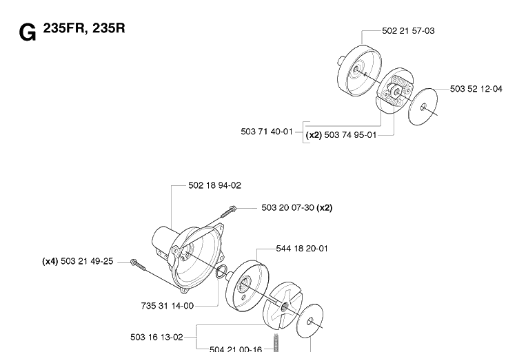 Clutch Diagram and Parts List for 235R  Husqvarna Brush Cutter