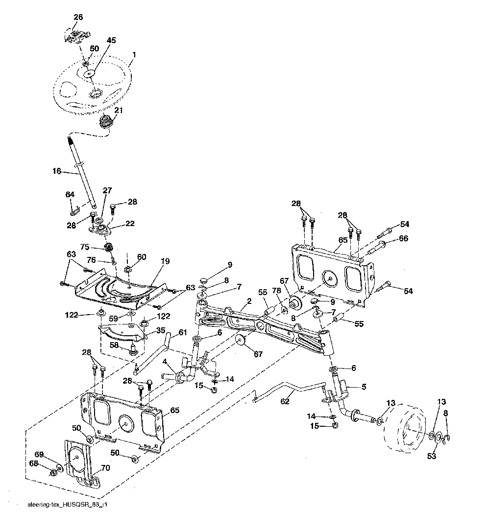 Steering assembly Diagram and Parts List for LGT48DXL-96043026000  Husqvarna Lawn Tractor