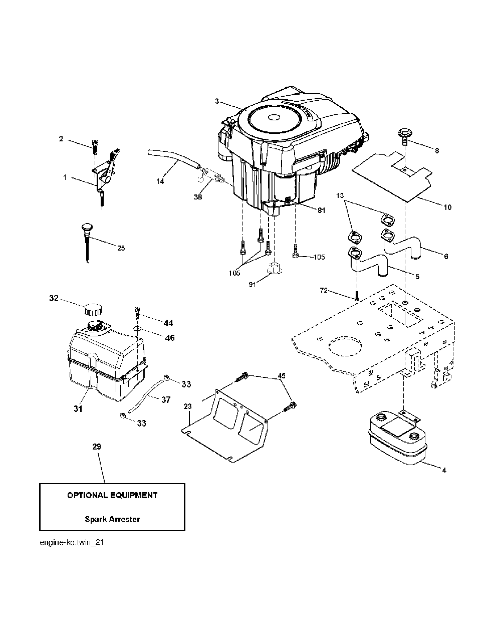 Engine Diagram and Parts List for CTH200TWIN (96061022600)(2007-10) Husqvarna Lawn Tractor