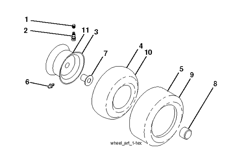 Wheels And Tires Diagram and Parts List for YTH26V54 (96043011102)(2011-08) Husqvarna Lawn Tractor