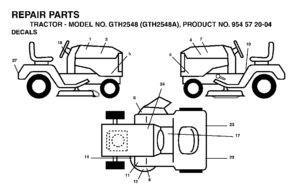 Decals Diagram and Parts List for GTH2548A (954572004)(2004-05) Husqvarna Lawn Tractor