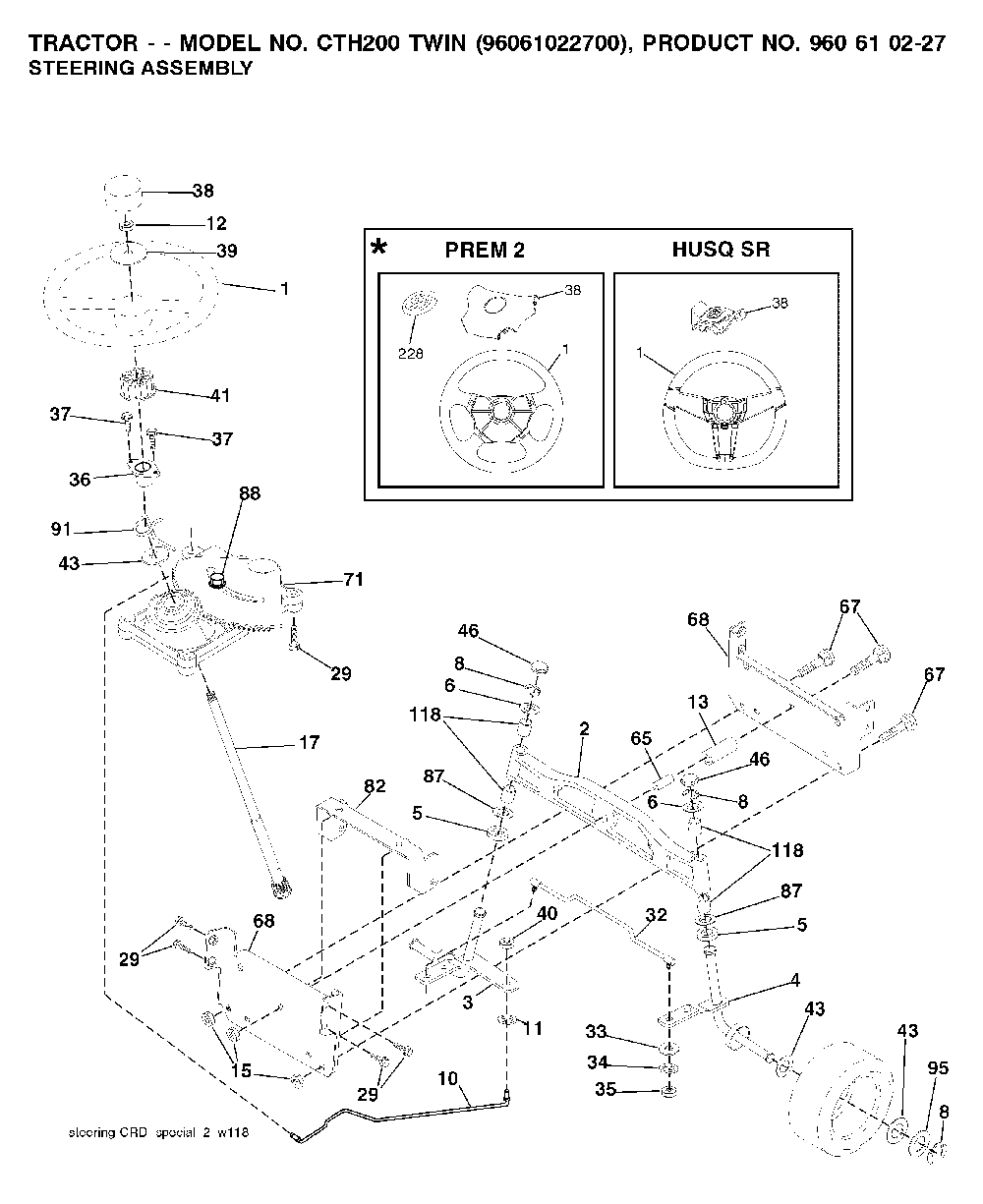 Steering Diagram and Parts List for CTH200TWIN (96061022700)(2008-01) Husqvarna Lawn Tractor