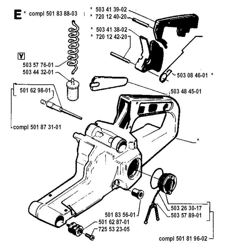 Fuel Tank Diagram and Parts List for 42 19941400001-19944900000 Husqvarna Chainsaw