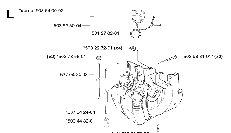 Fuel Tank Diagram and Parts List for 235R  Husqvarna Brush Cutter