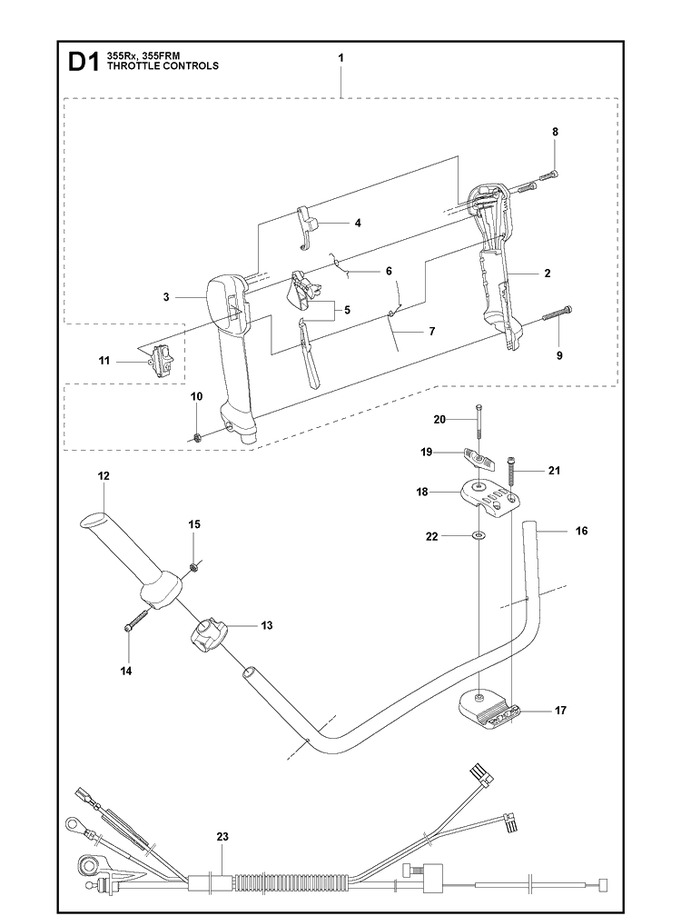 Throttle Controls Diagram and Parts List for 355RX  Husqvarna Brush Cutter