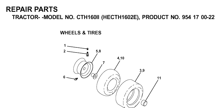 Wheels And Tires Diagram and Parts List for CTH160II (HECTH1602E)(2001-02) Husqvarna Lawn Tractor