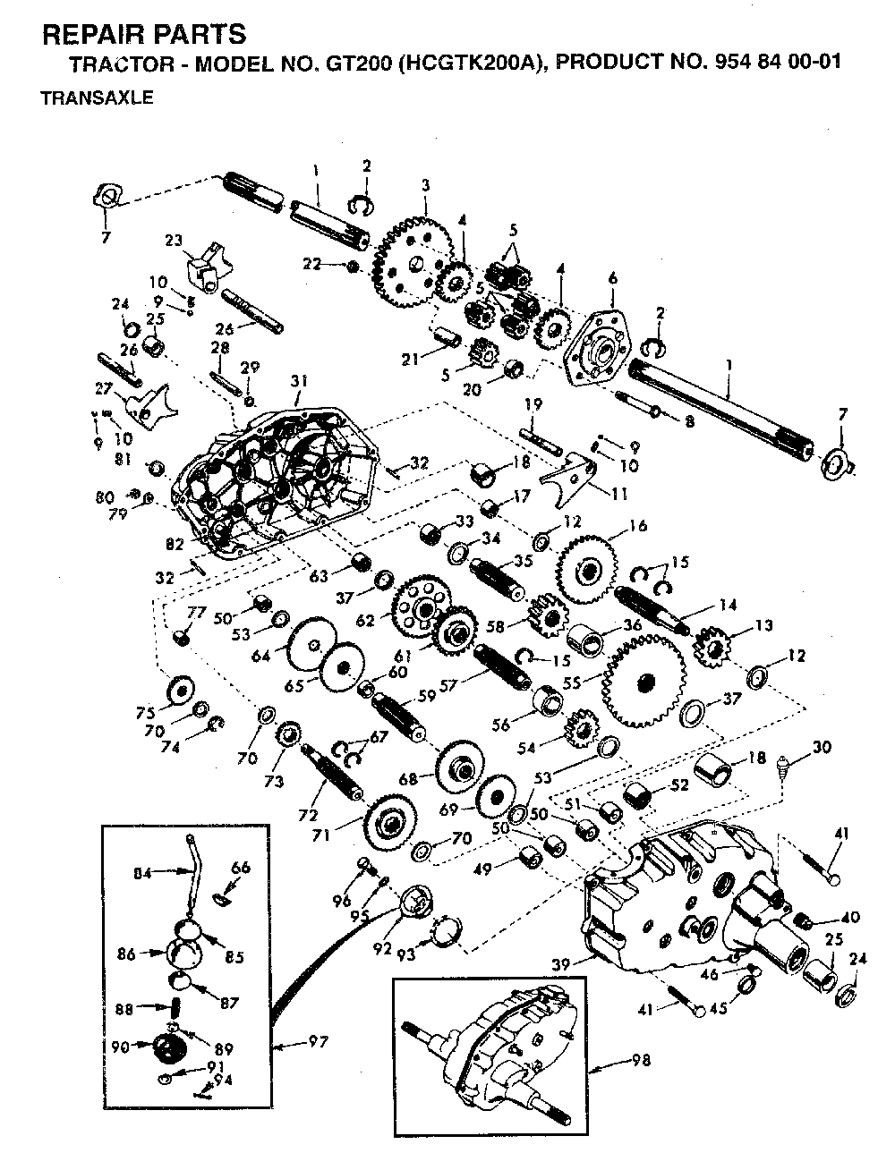 Transmission Diagram and Parts List for GT200 (HCGTK200A, 954840001)(1996-01) Husqvarna Lawn Tractor