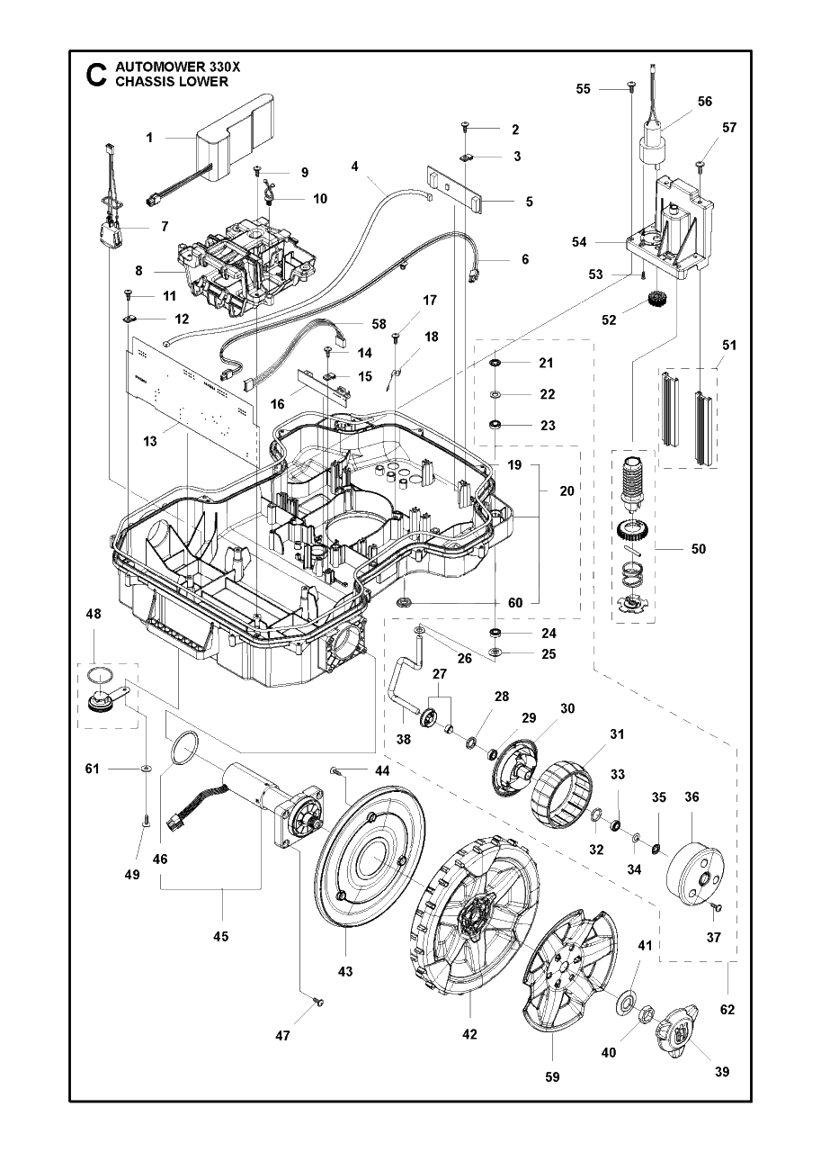 Chassis Lower Diagram and Parts List for 330X 2014-02 Husqvarna Lawn Mower