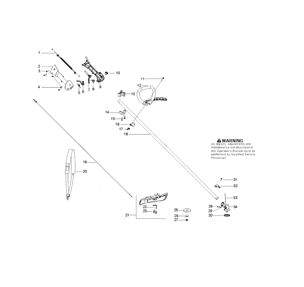 Shaft And Handle Diagram and Parts List for 125RJ 20103100001 & Above Husqvarna Trimmer
