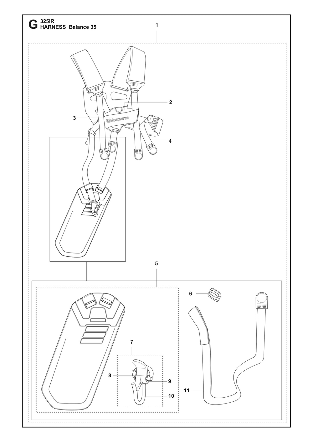 Harness Diagram and Parts List for 325IR  Husqvarna Brush Cutter