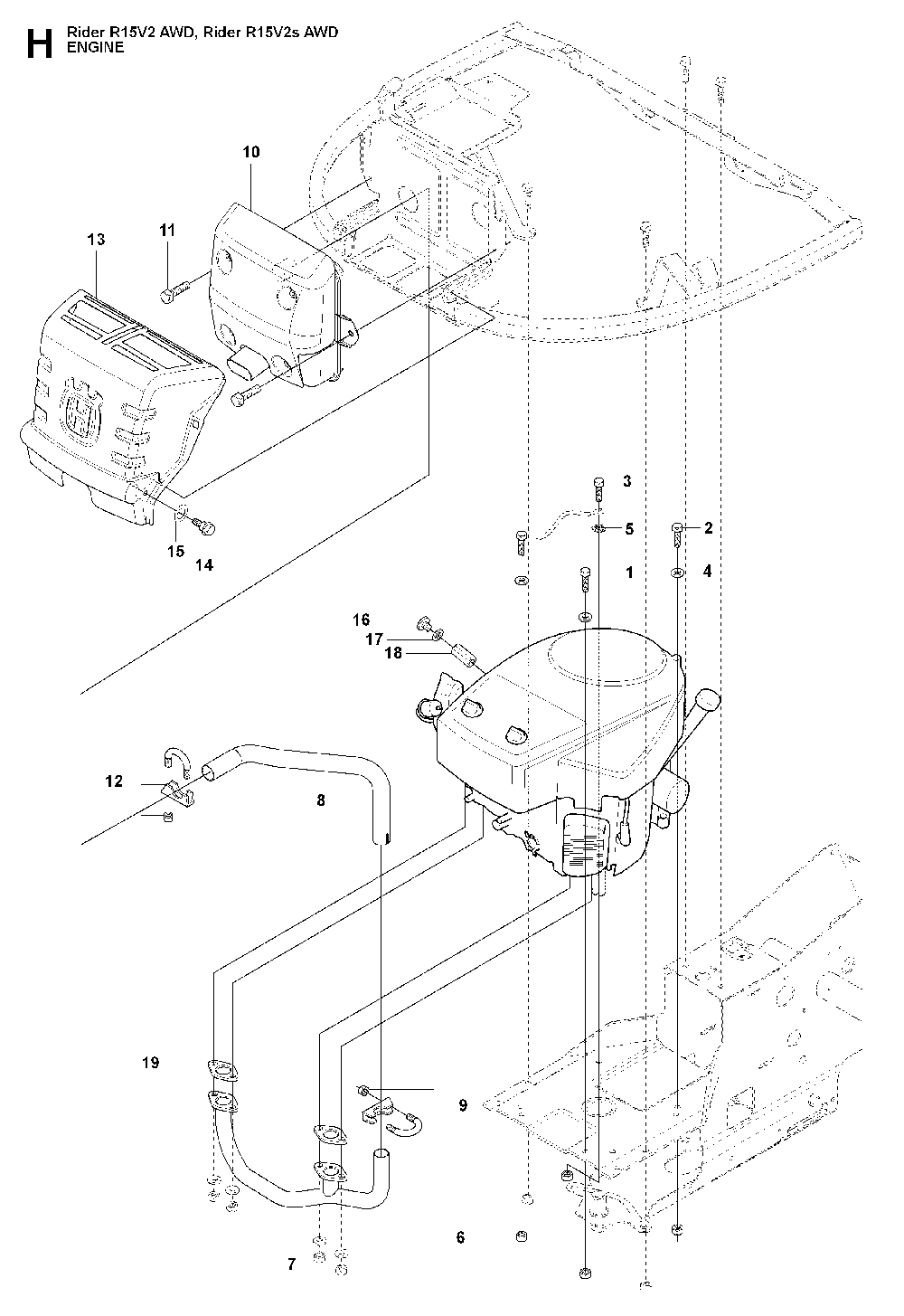 Engine Diagram and Parts List for RIDER15V2SAWD (965200901)(2009-04) Husqvarna Lawn Tractor