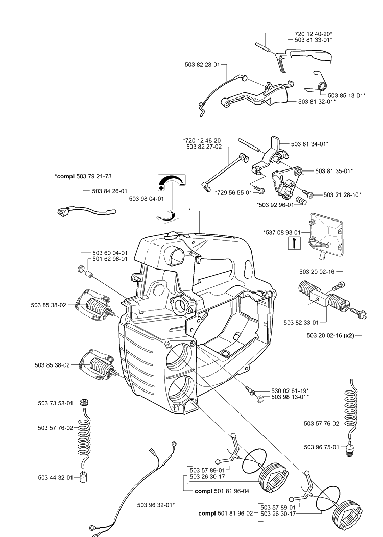 Tank / Housing Diagram and Parts List for 335XPT 2001-05 Husqvarna Chainsaw