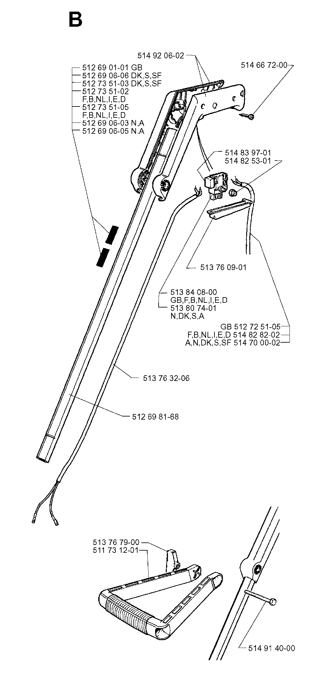 Shaft And Handle Diagram and Parts List for 19961400001  Husqvarna Trimmer