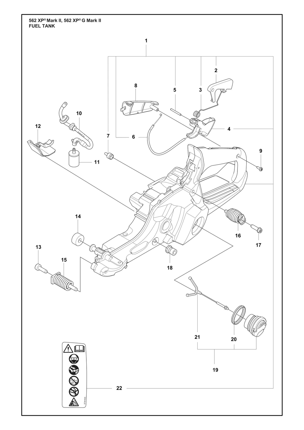 Fuel Tank Diagram and Parts List for 562XPMARKII  Husqvarna Chainsaw