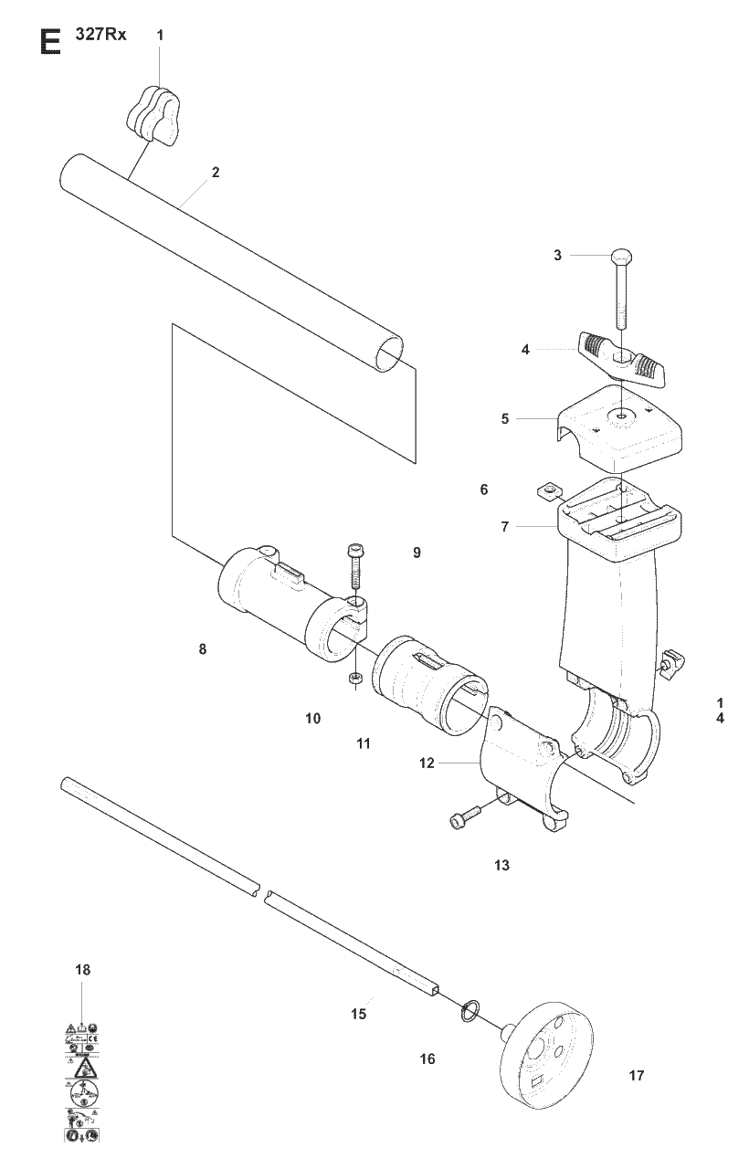 Shaft And Handle Diagram and Parts List for 327LX 20080900001 - 20090100000 Husqvarna Trimmer