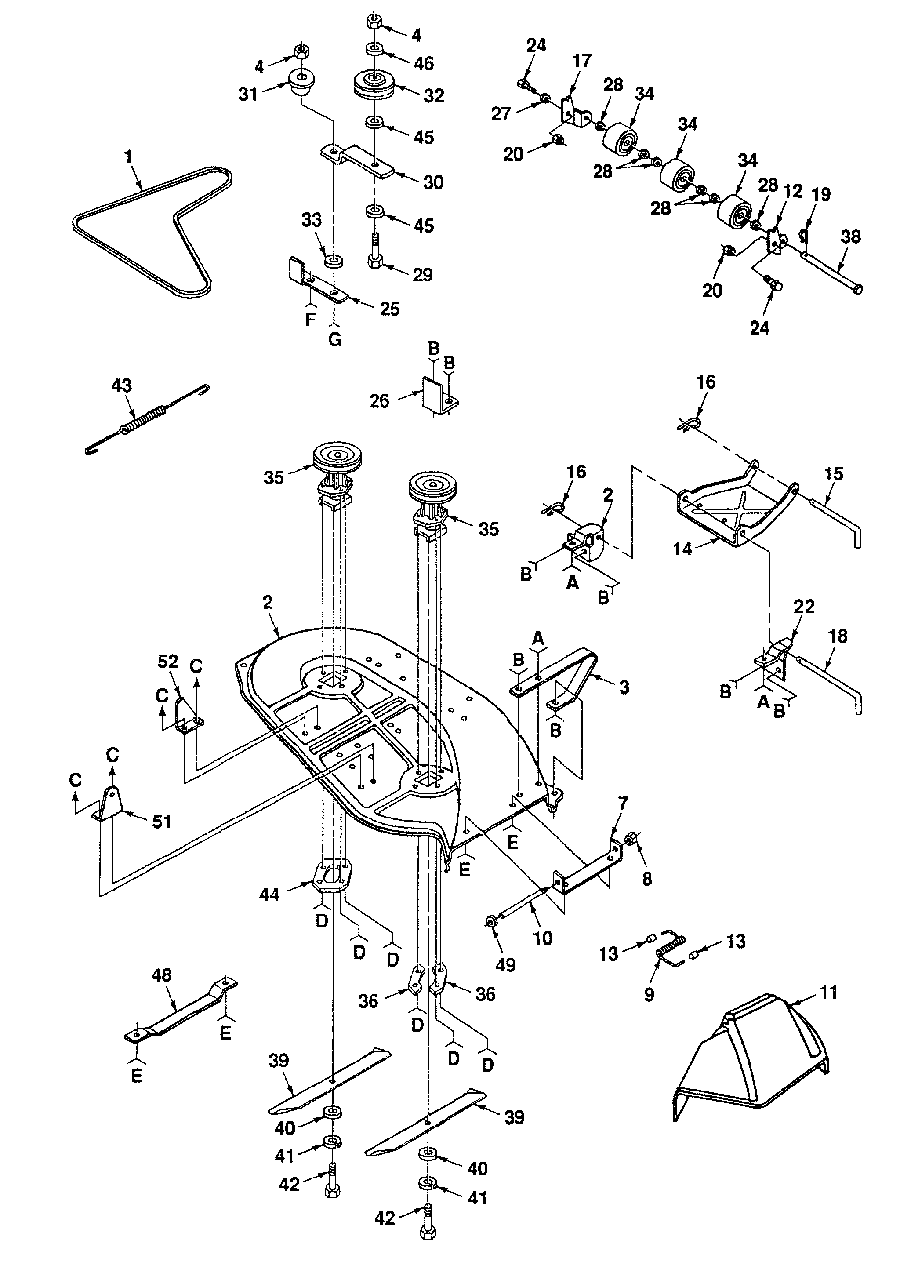 Mower Deck (Part 1) Diagram and Parts List for YT140H (954000151-B)(1991-01) Husqvarna Lawn Tractor