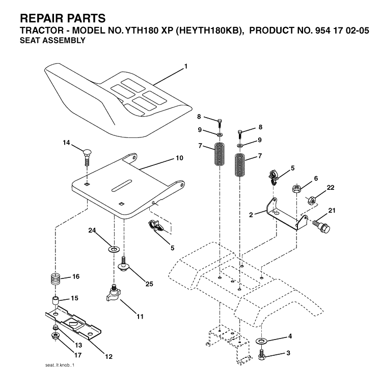Seat Diagram and Parts List for YTH180XP (HEYTH180KB)(2004-01) Husqvarna Lawn Tractor