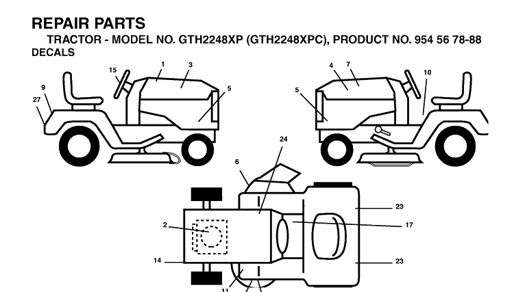 Decals Diagram and Parts List for GTH2248XP-GTH2248XPC 2003-07 Husqvarna Lawn Tractor