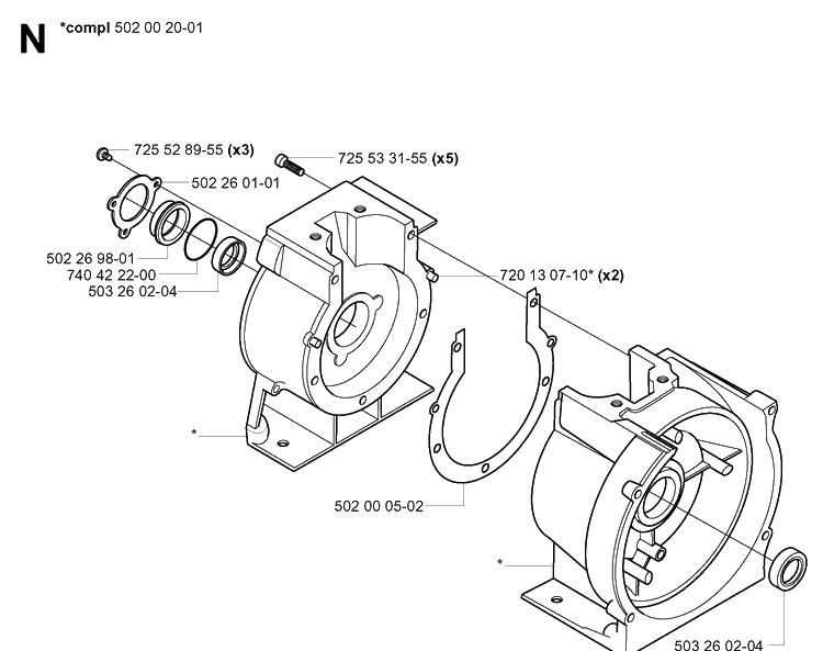 Crankcase Diagram and Parts List for 265RX  Husqvarna Brush Cutter