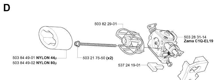Carburetor Diagram and Parts List for 334T 20040100001-20051000000 Husqvarna Chainsaw